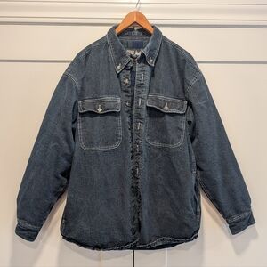 WFS Element Gear Plaid Fleece Lined Denim Shacket Shirt Jacket Size Large